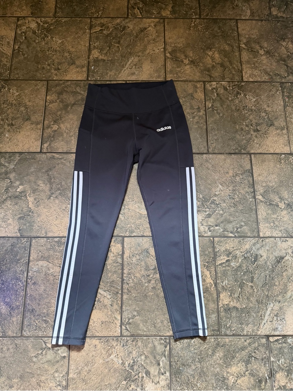 adidas dark gray Leggings with White 3-Stripe Side 0112 - Picture 2 of 7